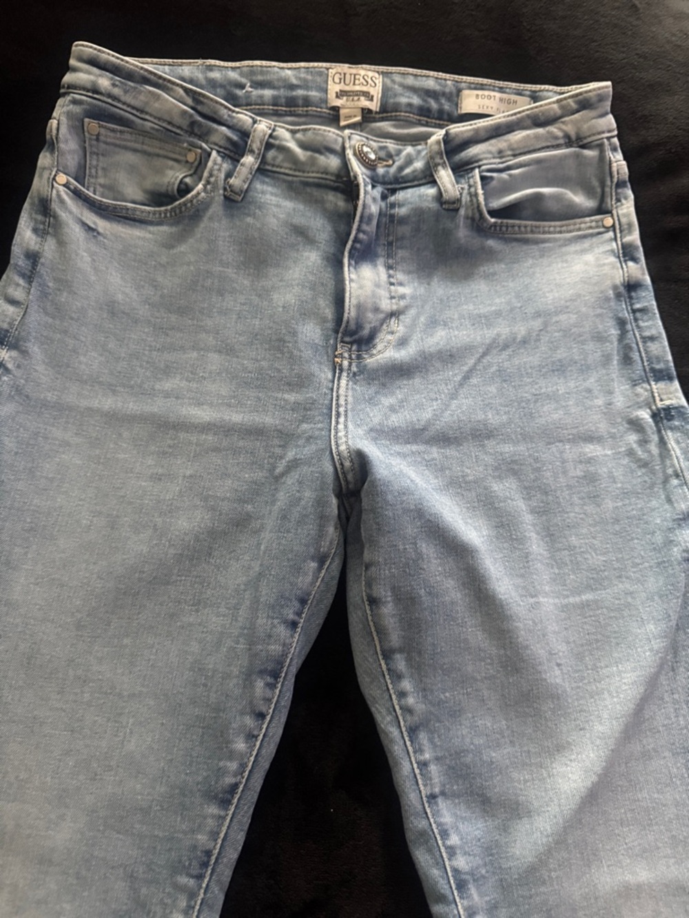 GUESS Boot high Sexy Flare Jeans in Light Blue Wash. worn once and washed